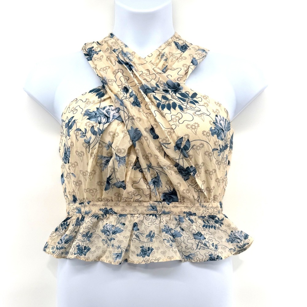 Anna Cate Colleen Royal Garden Floral Halter Neck Peplum Blouse XS Top